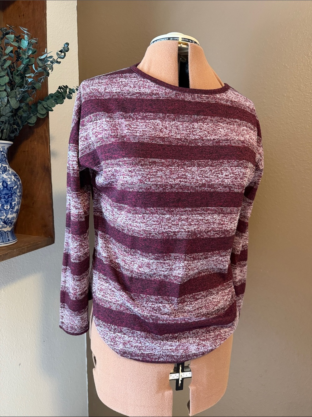 Women's Maroon Striped Lightweight Sweater